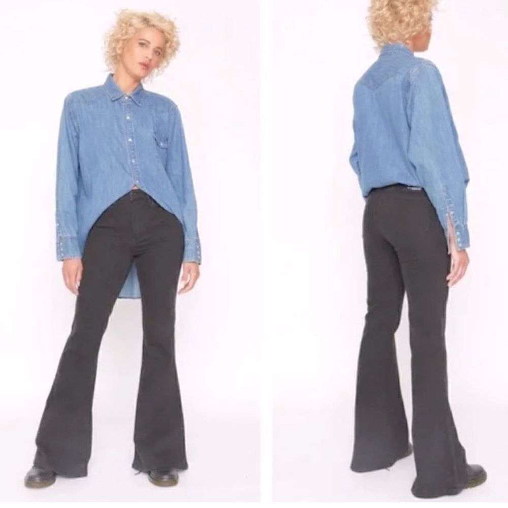 Free People Jeans X Sandrine Rose Washed Black Wide Leg Super Flare Jeans Nwt 29